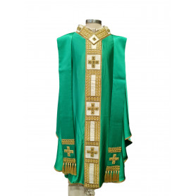 Casula Solenne "Croce Luminosa" con pietre col. verde