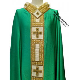 Casula Solenne "Croce Luminosa" con pietre col. verde