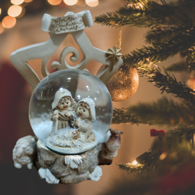 Presepe/stella in palla di Vetro con neve cm8,5