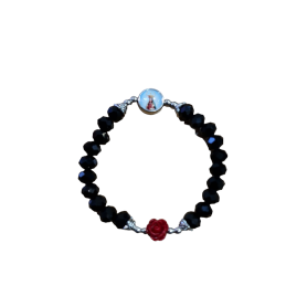 Bracciale elastico con grani in cristallo e rosellina