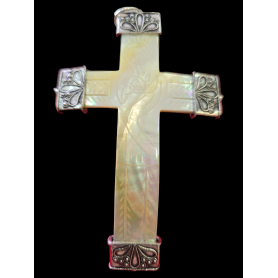 Croce pettorale in vera Madreperla ed Argento 925