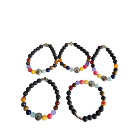 Bracciale Pietra vulcanica con grani Tondi mm7 - Personalizzabile