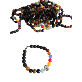 Bracciale Pietra vulcanica con grani Tondi mm7 - Personalizzabile