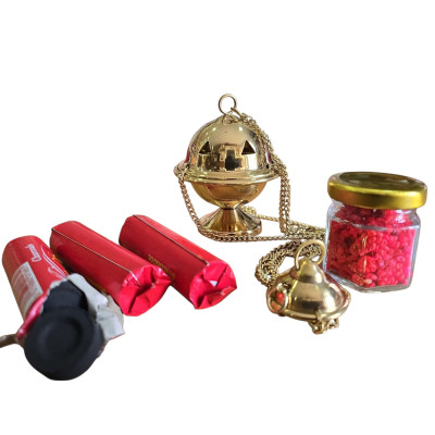 Kit incensiere, colore oro ed incenso.