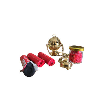 Kit incensiere, colore oro ed incenso.