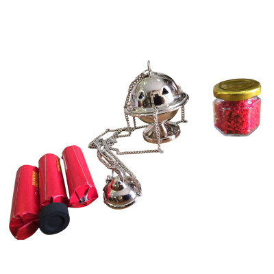 Kit incensiere, colore argento ed incenso.