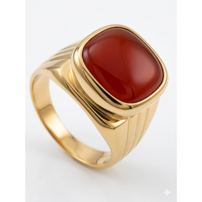Anello Episcopale con pietra incastonata rossa. Argento 925% - dorato