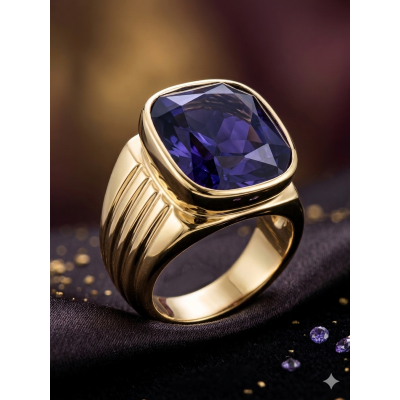 Anello Episcopale con Pietra viola - Arg. 925% - Dorato