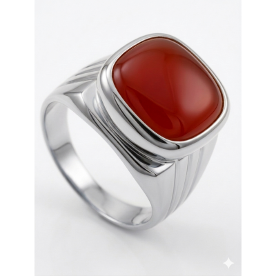 Anello Episcopale con pietra incastonata rossa. Argento 925%