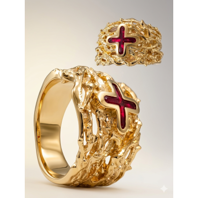Anello Episcopale - Corona di spine - Arg. 925% Dorato