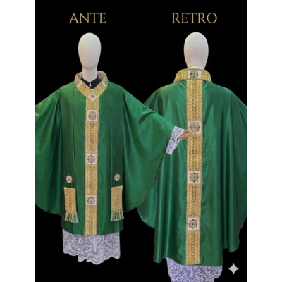 Casula in seta e pietre, mod. Salomone - verde