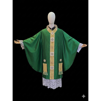 Casula in seta e pietre, mod. Salomone - verde