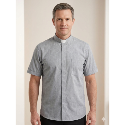 Camicia in lino, manica corta, colore Grigio