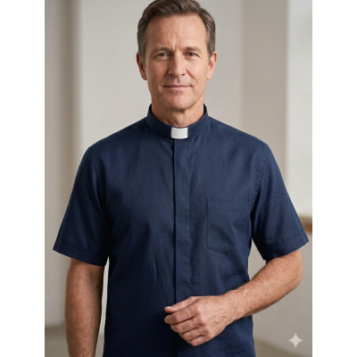 Camicia in lino, mezza manica, colore Blu notte