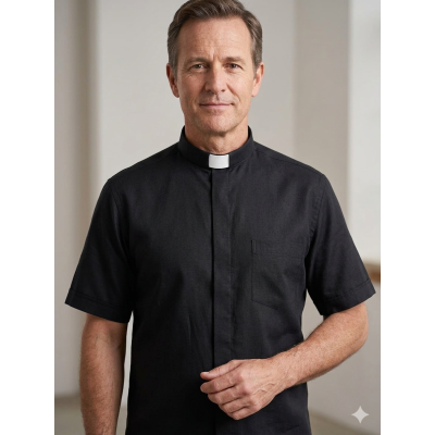 Camicia in lino, mezza manica, colore nero