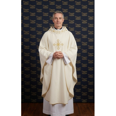 Casula Maran-atha croce/collo ricamato - col Bianco