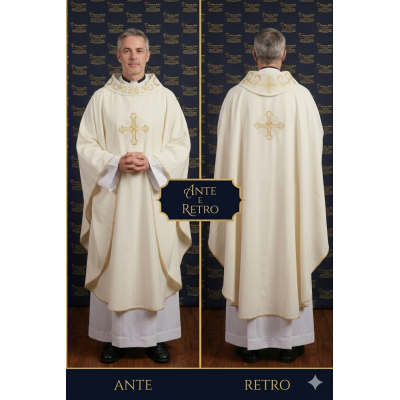 Casula Maran-atha croce/collo ricamato - col Bianco
