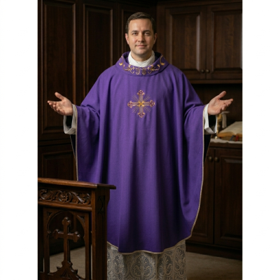 Casula Maran-atha croce/collo ricamato - col viola