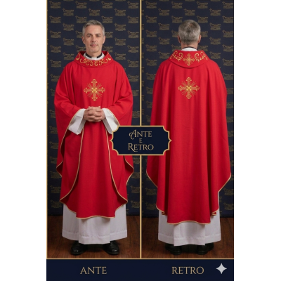 Casula Maran-atha croce/collo ricamato - Col. Rosso