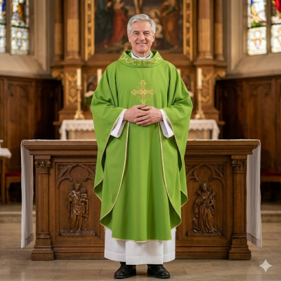 Casula Maran-atha croce/collo ricamato - Col Verde